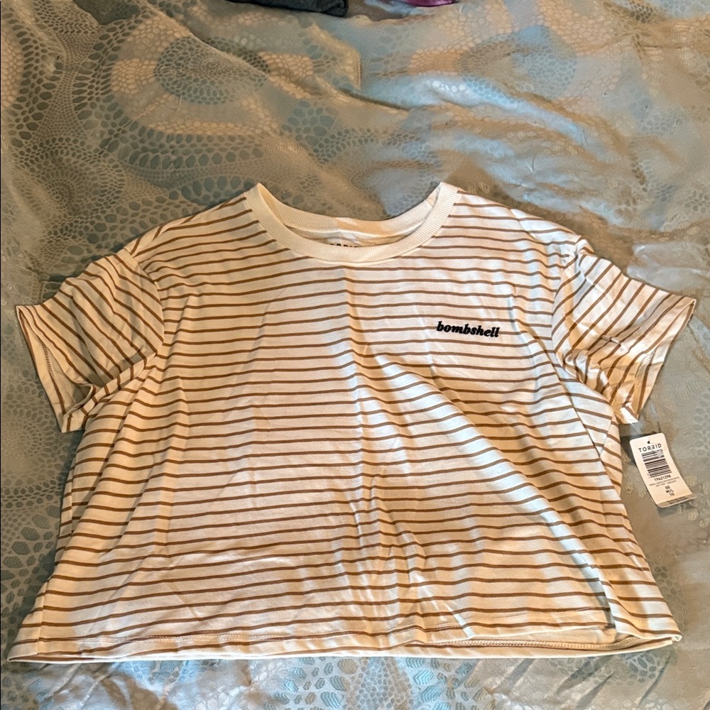 Torrid Cream and Black Striped Kids Tee